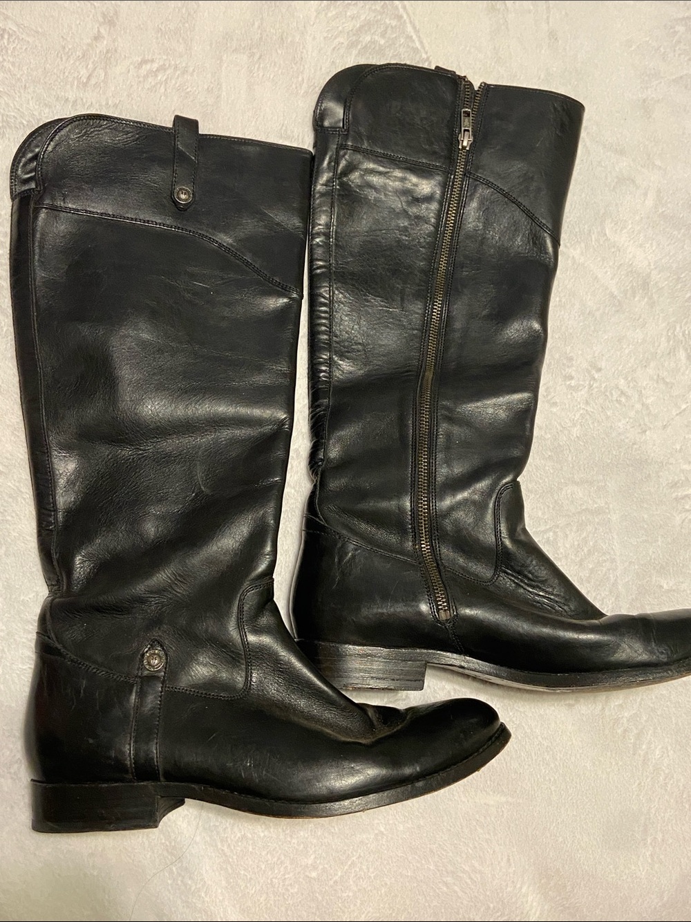 Frye women’s Melissa Button Black Leather Knee-High Riding Boots